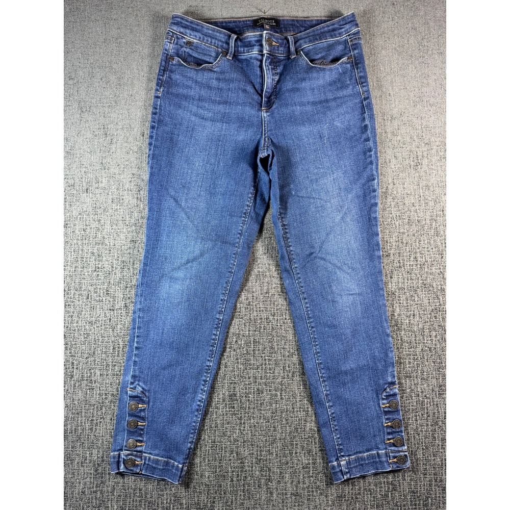 Talbots Flawless Five-Pocket Blue Ankle Jeans Button Hem Size 8